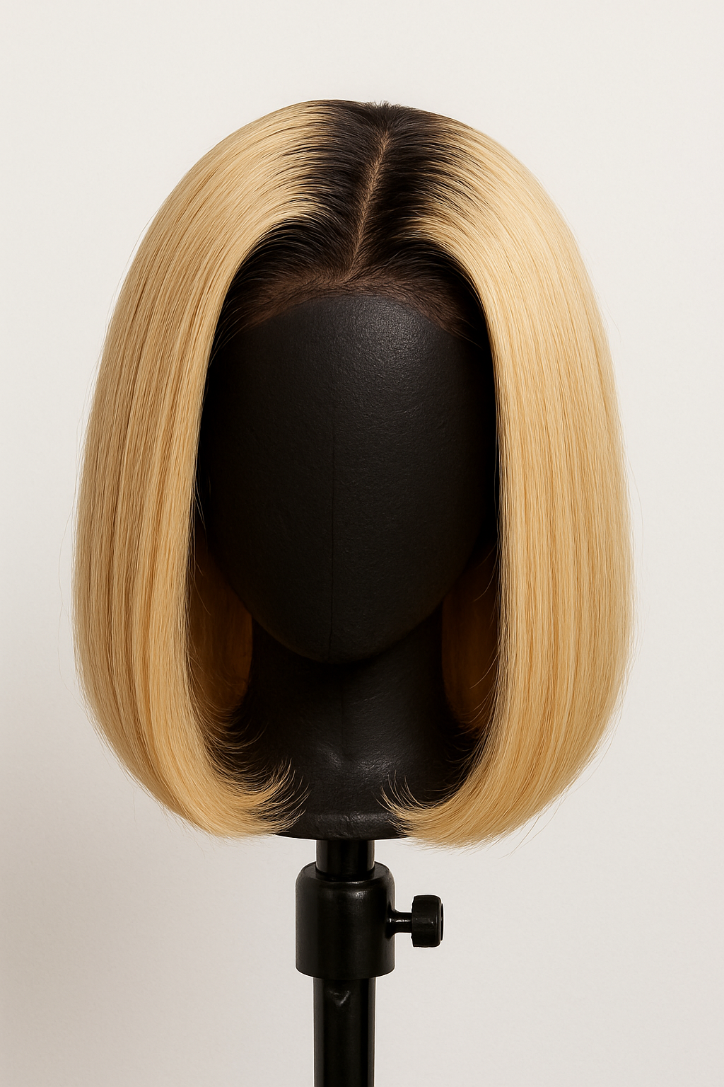 Blonde bob wig on a wig stand